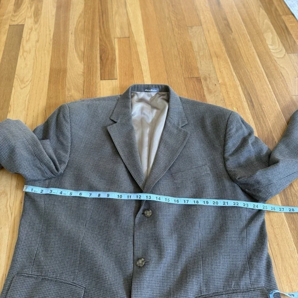 Oscar de la Renta Jacket Brown Blue Houndstooth Check 100% Wool Silk Blazer 48R​